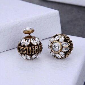 Dior Gold-Tone Crystal Button Earrings